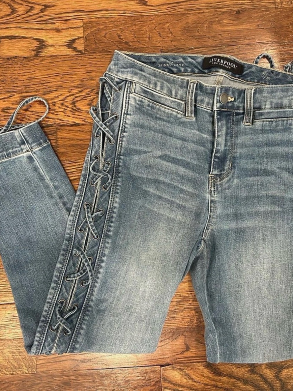 Liverpool Lace-Up Side Blue Jeans